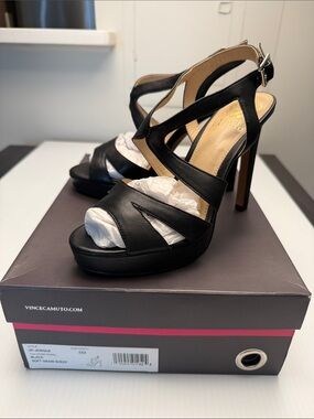 Vince Camuto Black Leather Strappy Platform High Heel Sandals
